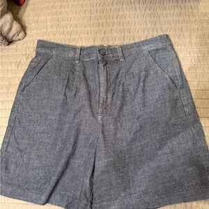 Level 99 Chambray High-Rise Bermuda Shorts - Blue